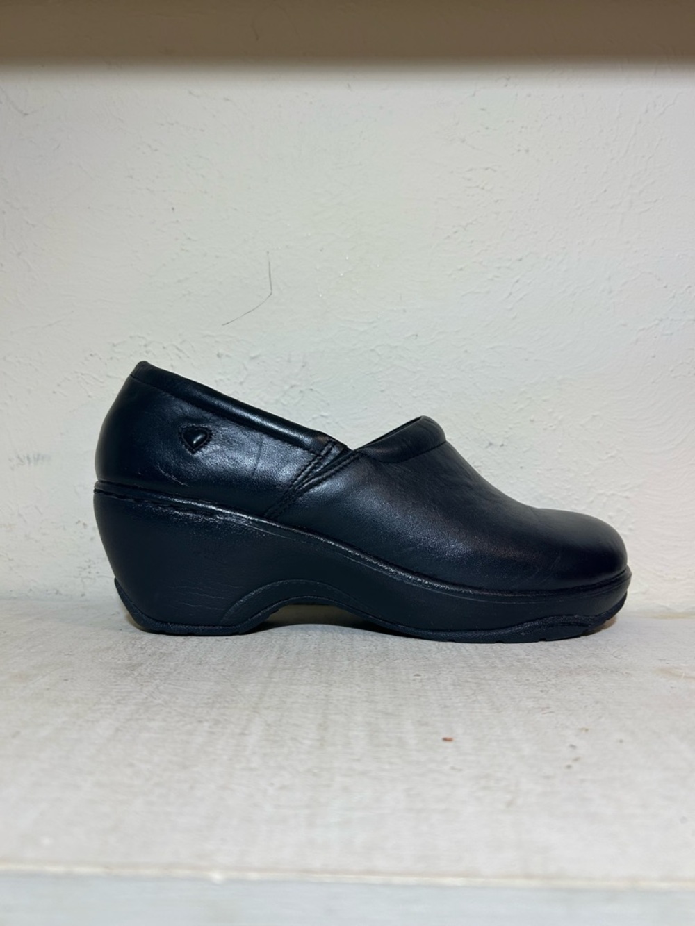 Nurse Mates Black Leather Wedge Clog